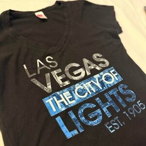 Vegas Girl Women Large T-Shirt Black Las Vegas City of Lights Graphic Tee